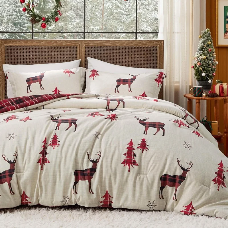 Christmas Plaid Comforter Set Reindeer