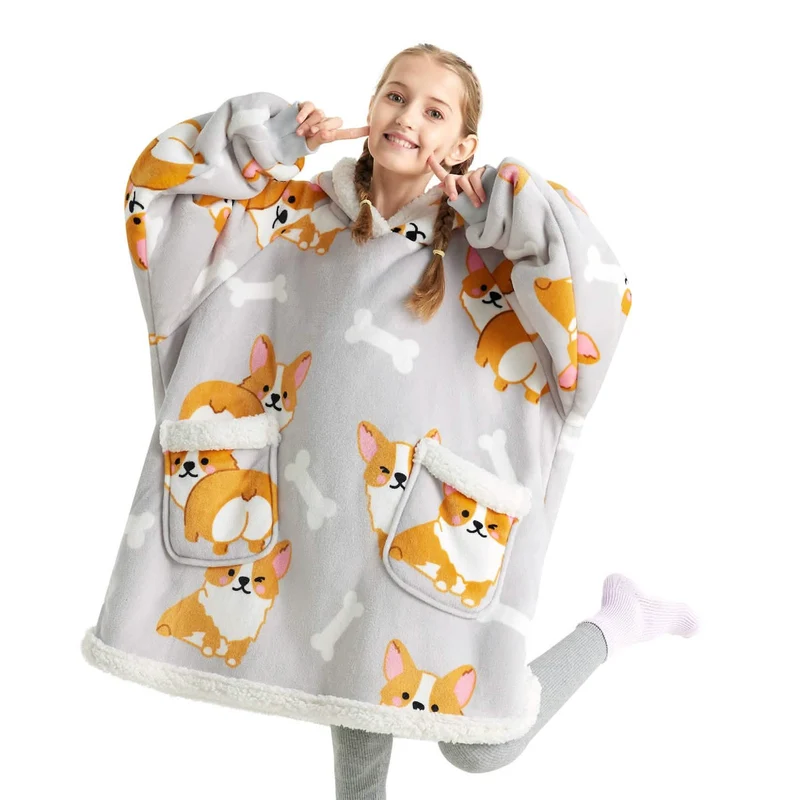 Sherpa Fleece Printed Short Blanket Hoodie