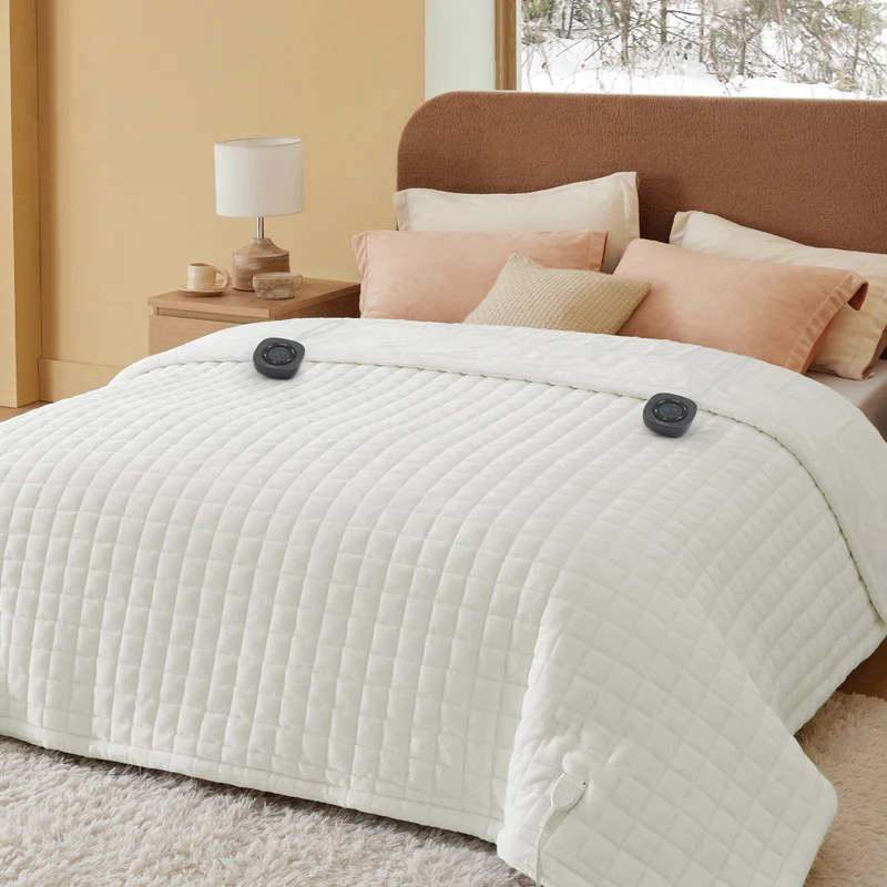 Quilted Sherpa Fleece Heated Blanket Grid